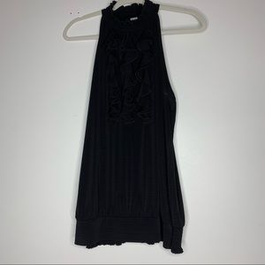 Studio 1940 black sleeveless high neck ruffle blouse XL